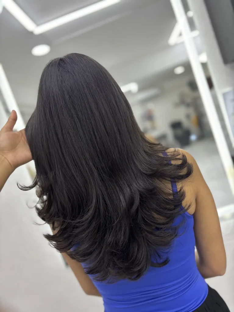 Cabello oscuro largo en capas
